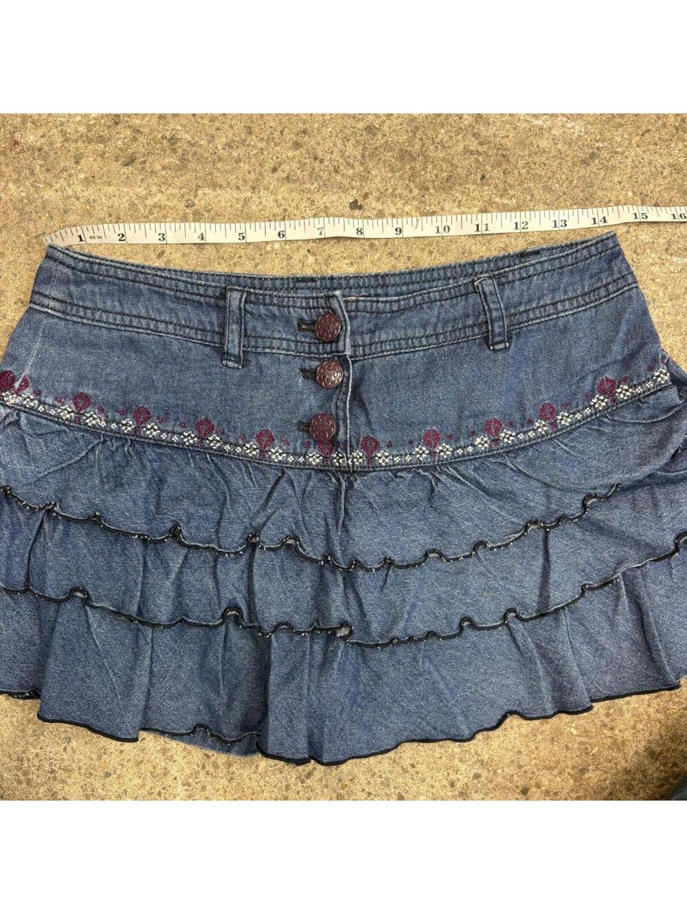 Vintage Y2K Denim Micro Mini Skirt Low Rise Ruffle Tiered - Picture 5 of 5
